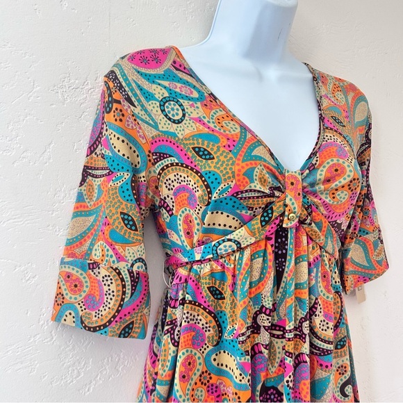 LILLY PULITZER VTG Y2K Silk Vibrant Paisley Dress 4 Tie Back Empire Waist Retro - Picture 2 of 10